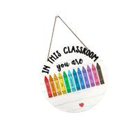 MZRAN Handmade Wood Door Hanging Decors In This Classroom Welcome Sign Teacher Round Plaques Decors School Signage Art Craft Door