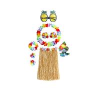MZRAN Hawaiian Grass Skirts For Luaus Party Set Hawaiian Luaus Hulas Skirts Headbands And Wristbands For Party Supplies Decorations