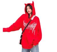 MZRAN Hoodies for Women, Stylish Womens Devil Wing Hoodie Long Sleeve Horn Sweatshirt Cute Pullover Tops Red