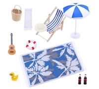 MZRAN Interactive Beach Scene Playset Doll House Decoration Wooden Lounge Chair Seaside Accessories for Family Bonding Activity Doll House Beach Scene Playset