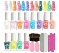 MZRAN Manicure Sticker, Unique Gel Nails Polished Set 12 Colors with Nails Brush Nails File Toe Divider Nails Art for Salon