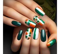 MZRAN Patrick's Day Press on Nails With Green Shamrock Designs False Nails Full Covers Stick on Nails for Women 24Pcs