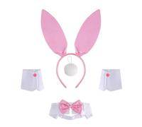 MZRAN Rabbits Ears Headband Collar Bowtie Cuff Bunnies Tail For Halloween Cosplay Party Easter Bunnies Costume Set For Women Halloween Cosplay Costumes