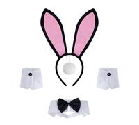 MZRAN Rabbits Ears Headband Collar Bowtie Cuff Bunnies Tail For Halloween Cosplay Party Easter Bunnies Costume Set For Women Halloween Cosplay Costumes