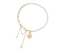 MZRAN Retro Star Charm Adjustable Chain Necklace Featuring Mixed Materials Pearls Accents Trendy Layering Statement Pieces Retro Star Pendant Necklace