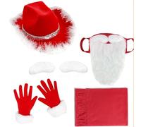 MZRAN Santa Suit Set for Adults with Beard Cowboy Hat Complete Christmas Costume for Party Cosplay Santa Clause Outfit for Men
