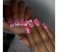 MZRAN Valentine's Day Heart Designs Square Press On Nails Acrylic Stick on Nails for Fashionable Women Seeking Romance Styles