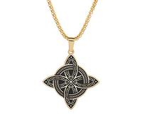 MZRAN Witch Knot Pendant Necklace Irish Amulet Stainless Steel Square Chain Choker Pagan Luck Jewelry