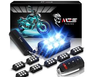 MZS 8Pcs Motorcycle LED Light Kit, Multi-Color Neon RGB Strips LED Underglow kit Compatible with ATVs UTVs Cruiser Trikes Golf Carts Most Family Motorcycle, Pack of 8