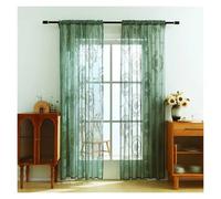 MZSKLW 1pcs Green Lace Floral Gauze Curtain, Forest Dark Pastoral Translucent Sheer For Room Decor(1PC-W132cm X H240cm)