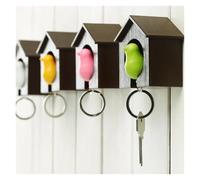 MZSKLW Key Holder Box Birdhouse Keychain House Nest Wall Hook Holders Hanger Creative Bird Whistle Storage Box Sparrow Key Chain Ring Rack Organize Key Box(Pink bird,Brown house single)