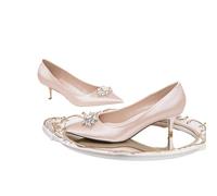 MZSKLW Silk Bridal Wedding Shoes Woman 5cm High Heels Crystal Buckle Pumps Loafers Big Size 34-43(Champagne,6)