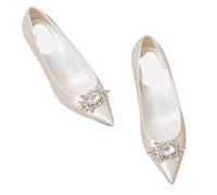 MZSKLW Silk Bridal Wedding Shoes Woman 5cm High Heels Crystal Buckle Pumps Loafers Big Size 34-43(White,7.5)