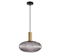 MZStech Modern Chandelier Light,Gold Copper Pendant Light Socket with Grey Glass Pendant Lamp Shade,LED Hanging Lamp