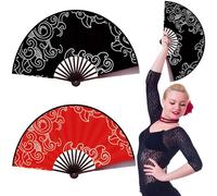 MZSX 2 pcs Large Folding Silk Hand Fan, Chinese Vintage Handheld, 10 inches hinese Tai Chi Folding Fan, Dance Fan Birthday Gift Party Decoration, for Cosplay Props Wedding Party Home Decorations