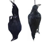 MZSX 2pcs Hanging Fake Crow, Halloween Crows Black Feathered, Scary Prop, Realistic Raven, Birds Decorations, for Halloween Party Prop Indoor Outdoor Home Garden Decoration