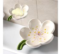 MZSX Ceramic petals Soap Dish, White Ceramic Soap Dish with Elegant Patterns, Self Draining Soap Holder, for Shower Bathroom, Kitchen, Sink, Ceramic Tray Holder Holder Soap Bar(Petals)