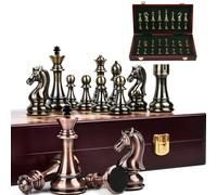 MZSX Chess Set Pure Metal (bronze), Upgraded Luxury Chess Set, Portable Folding Board, Educational Toys Strategy Games, Carefully Crafted Chesspiece Storage Slots, Kids Adult
