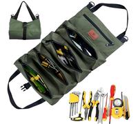 MZSX Tool Roll Bag, Wrench Organizer & Tool Pouch, Canvas Tool Bag, Multi-Purpose Tools Box Organiser with 5 Zip Pockets, Ideal for Plumbers, Craftsmen and Electricians (Green)
