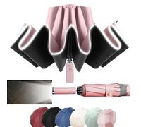 MZSX Travel Umbrella, Compact, LED light, Windproof, Reverse folding design, Increase and thicken the umbrella surface, Large Auto Open/Close, Sturdy Portable and Lightweight for Easy Carry pink