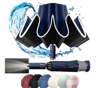 MZSX Travel Umbrella, Compact, LED light, Windproof, Reverse folding design, Increase and thicken the umbrella surface, Large Auto Open/Close, Sturdy Portable and Lightweight Easy Carry, and , blue
