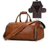MZTZHVNVGK Crazy Horse Leather Folding Suit Bag Man Business Travel Bag with Shoe Pocket Clothes Cover Luggage Duffel Bag Man Bag for Suits(Brown)