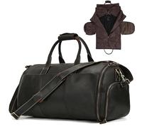 MZTZHVNVGK Crazy Horse Leather Folding Suit Bag Man Business Travel Bag with Shoe Pocket Clothes Cover Luggage Duffel Bag Man Bag for Suits(Dark Brown)