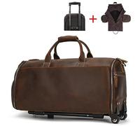 MZTZHVNVGK Crazy Horse Leather Folding Suit Bag Man Business Travel Bag with Shoe Pocket Clothes Cover Luggage Duffel Bag Man Bag for Suits(Brown-Trolley Bag)