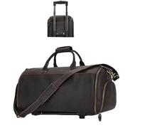 MZTZHVNVGK Crazy Horse Leather Folding Suit Bag Man Business Travel Bag with Shoe Pocket Clothes Cover Luggage Duffel Bag Man Bag for Suits(Dark-Trolley Bag)