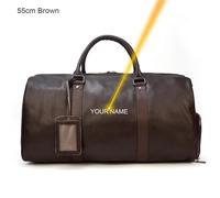 MZTZHVNVGK Luxury Genuine Leather Men Women Travel Bag Cow Leather Carry On Luggage Bag Travel Shoulder Bag Male Female Weekend Duffle Bag(Brown(55cm)-Laser)