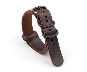 MZTZHVNVGK Vintage ZuluLeather Watch Band 18mm 20mm 22mm Coffee Fit For Nato Leather Strap Burst Crack Black Five Ring For Men Wristband