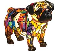MZU Small Dog Lamp, Retro Stained Resin Tabletop Night Light, 3D Cute Puppy Table Lamps, Gift for Lovers Home Decor (Pugs)