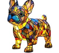 MZU Small Dog Lamp, Retro Stained Resin Tabletop Night Light, 3D Cute Puppy Table Lamps, Gift for Lovers Home Decor (French Bulldog)