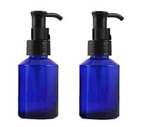 MZUU 2PCS 60ML/2OZ Empty Refillable Blue Glass Pump Bottles with Pump Vial Cosmetic Jar Pump Dispenser