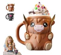 mzvoo Highland Cow Ice Cream Pint Holder,Ice Cream Pint Holder,3D Printed Leak Proof Beer Can Sleeve with Anti-Freeze Handle & 2 Spoons, Non-Slip Base Fits 16oz, Gift for Highland Cow Lovers-A