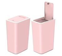 mzxoo 2 Pack Pink Slim Space-Saving Trash Can with Press Top Lid, 15L 4 Gallon Cute Durable Plastic Garbage Bin for Kitchen, Bathroom, RV, Office, Small Container Wastebasket for Narrow Spaces (Pink)