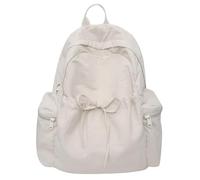 MZYFDC School Bag Student Backpack Women's Lightweight Backpack Solid Color Simple Bow Casual Travel Backpack(Beige)