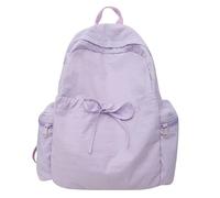 MZYFDC School Bag Student Backpack Women's Lightweight Backpack Solid Color Simple Bow Casual Travel Backpack(Purple)