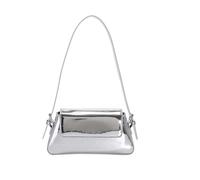 MZYFDC Shoulder Bag for Women Bright PU Leather Underarm Bag Solid Color Armpit Bag Hasp Top-handle Bag(Silver)