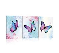 MZYHOME Butterfly Canvas Wall Art Decor 3 Piece Fantasy Girls Art Print Watercolor Art Print Butterflies for Wall Art Living Room Bedroom Canvas With Wood Framed 12x16 Inch