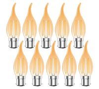 MZYOYO B22 LED Dimmable Bayonet Light Bulb,Vintage 4W C35 LED Candle Light Bulbs,2700K Warm White Bayonet Cap BC LED Bulb,Equivalent 35W,350LM,230V,for Chandeliers,Ceiling Light,Amber,Pack of 10