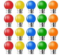 MZYOYO Bayonet Coloured Light Bulb,B22 LED Bulbs G45 1W,Multicolor,Equivalent 5W, Red, Yellow, Blue, Green, Orange,Decoration for Outdoor Indoor String,Party,Wedding,Christmas,Pack of 20