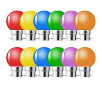 MZYOYO Coloured LED Light Bulb B22 Bayonet,B22 LED 1W Light Bulbs,Multi Coloured Light Bulbs,Red Yellow Blue Green Orange Purple,for String,Christmas,Party Night Lights,12 Pack