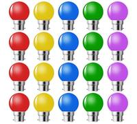 MZYOYO Pack of 20 LED B22 Bayonet Light Bulbs, Outdoor String Light Bulbs, B22 LED 1W G45, Multi Colour, 5W Equivalent, Red, Yellow, Blue, Green, Purple, for Chain, Christmas, Party Lights
