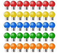 MZYOYO Pack of 40 LED B22 Bayonet Light Bulbs, Outdoor String Light Bulbs, B22 LED 1W G45, Multi Colour, 5W Equivalent, Red, Yellow, Blue, Green, Orange, for Chain, Christmas, Party Lights