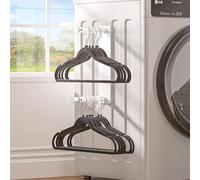 Mzzelry Hanger Organizer Stacker, Magnetic Hanger Holder for Laundry Room, Retractable Clothes Hanger Storage Rack Fits Washing Machine and Dryer, Holds Up to 50 Multi-Type Hangers (White)