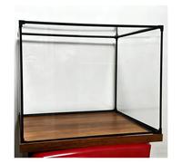 MZZKFC Clear Acrylic Display Case with Black Metal Frame，Industrial Style Transparent Showcase for Collectibles Figures Home Decor，Clear Acrylic Storage Box(400x400x100mm/16x16x4in)