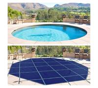 MZZKFC Round Inground Pool Safety Cover, 35 33 30 27 23 20 18 13 10 8 5 3 FT Folding Pool Membrane/Tarpaulin, Swimming Pools Tarps/Pool Winter Leaf Net Covers(Blue Dia,13ft/396cm)