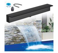MZZKFC Waterfall Spillway 12-72in Wide, Garden Fish Pond Patio Deck Pool Fountain Waterfall Embedded Mounting, 304 Stainless Steel Spray Water Accessories(Black,Outlet W 70in/178cm)