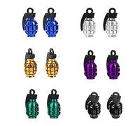 N\A 12 Pcs Tyre Valve Caps Metal Grenade Shaped Tire Dust Cap Aluminium Valve Stem Caps for Car Motorbike Trucks Bike